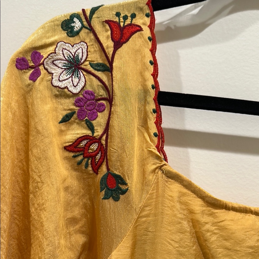 Umgee Mustard Floral Embroidered Dress - Picture 5 of 6